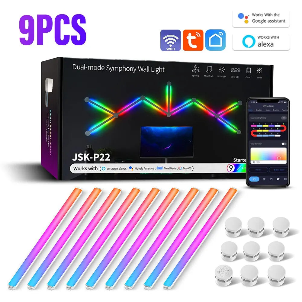 Lámpara LED de pared inteligente RGBIC, barra de luz DIY, luz nocturna de ambiente, aplicación de música, ritmo, retroiluminación de TV, decoración de sala de juegos para dormitorio
