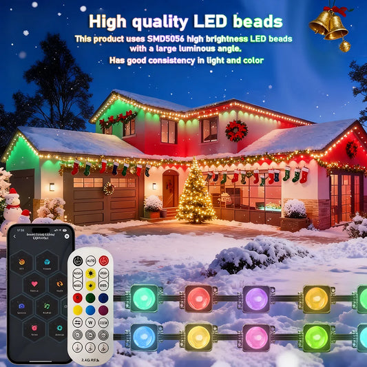 Iluminación LED atmósfera de Festival RGB impermeable permanente luces de cadena al aire libre 60m DIY aplicación inteligente y Control remoto ajustable Ea