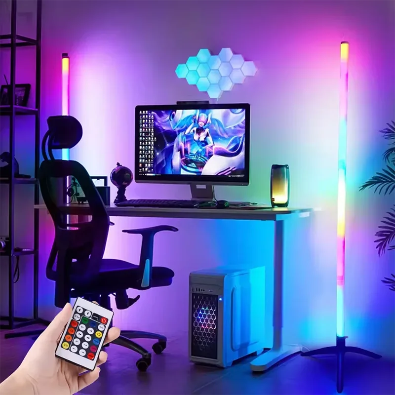 Lámpara de pie de esquina RGB inteligente con aplicación y control remoto, luz de ambiente LED regulable para juegos, sala de estar y dormitorio