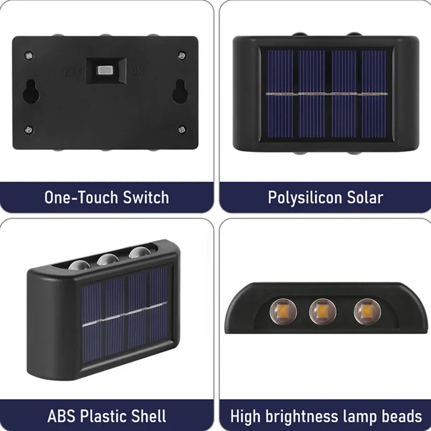 Lámpara Solar de pared para exteriores, luz cálida, impermeable, iluminación luminosa arriba y abajo, luces decorativas para balcón, patio y jardín, pared Exterior