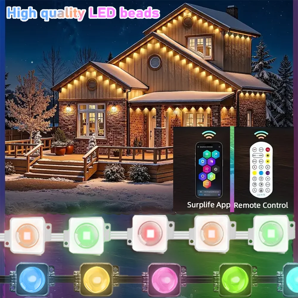 Iluminación LED atmósfera de Festival RGB impermeable permanente luces de cadena al aire libre 60m DIY aplicación inteligente y Control remoto ajustable Ea