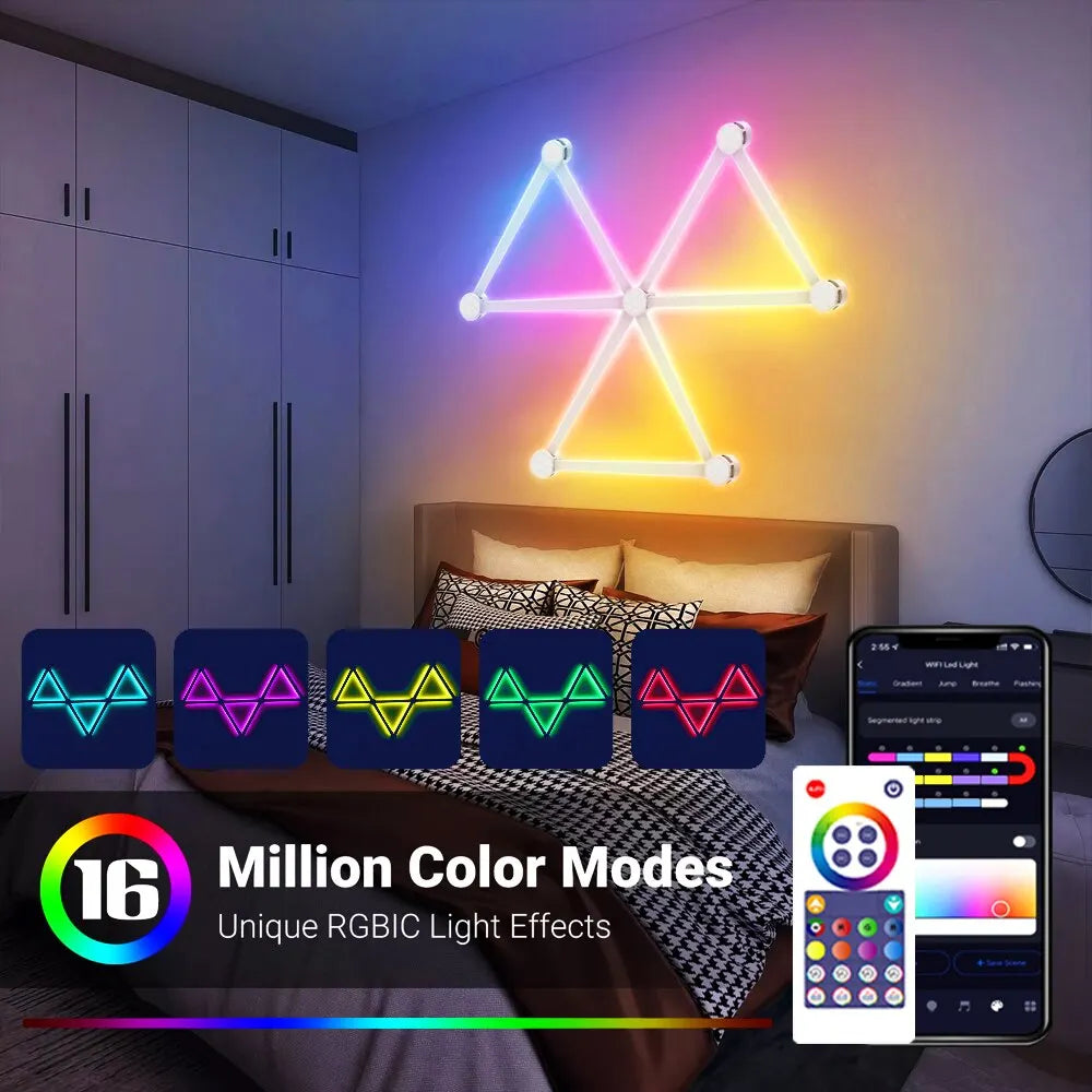 Lámpara LED de pared inteligente RGBIC, barra de luz DIY, luz nocturna de ambiente, aplicación de música, ritmo, retroiluminación de TV, decoración de sala de juegos para dormitorio