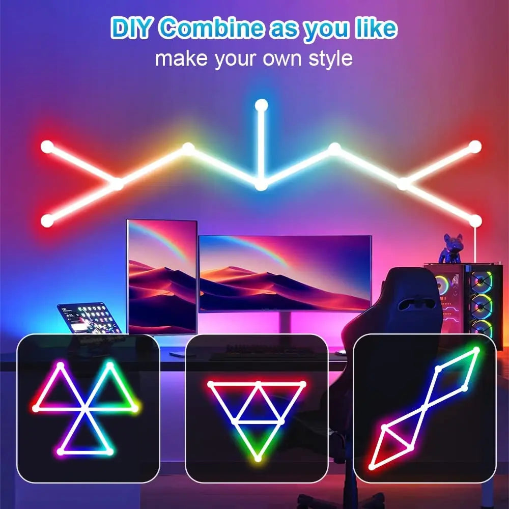 Lámpara LED de pared inteligente RGBIC, barra de luz DIY, luz nocturna de ambiente, aplicación de música, ritmo, retroiluminación de TV, decoración de sala de juegos para dormitorio