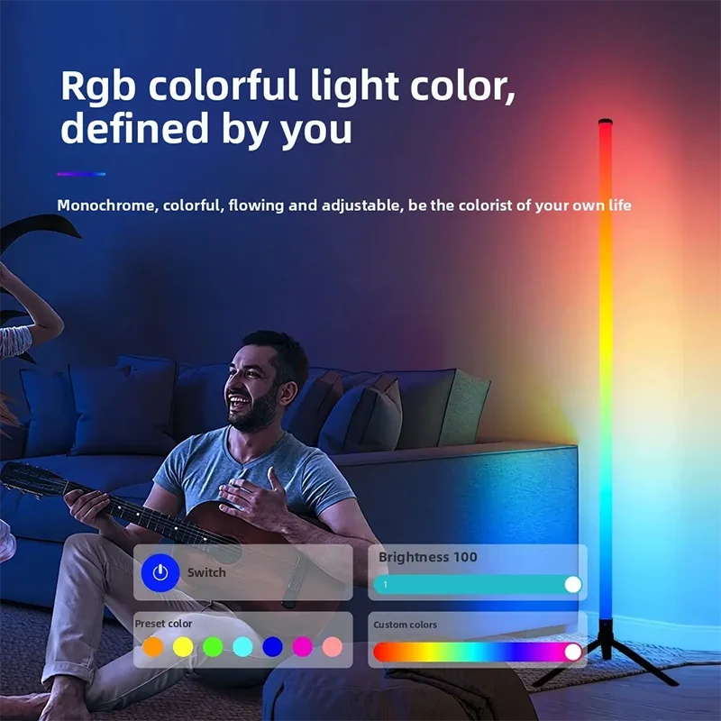 Lámpara de pie de esquina RGB inteligente con aplicación y control remoto, luz de ambiente LED regulable para juegos, sala de estar y dormitorio