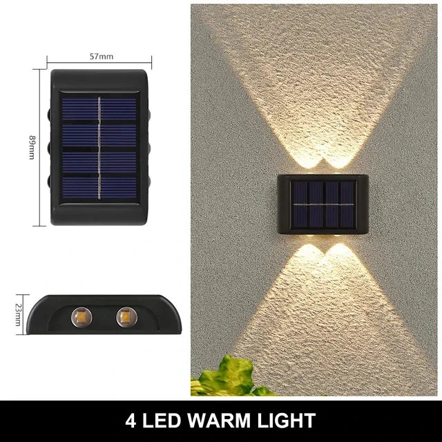Lámpara Solar de pared para exteriores, luz cálida, impermeable, iluminación luminosa arriba y abajo, luces decorativas para balcón, patio y jardín, pared Exterior
