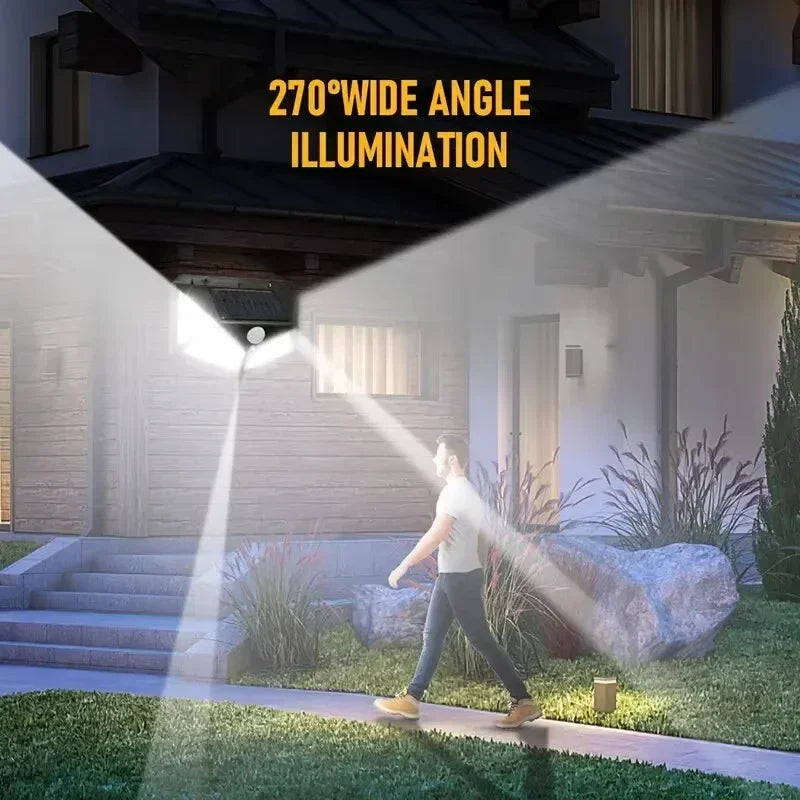 Lámpara Solar de pared 100 LED, 4 lados, luminosa, impermeable, Sensor de movimiento, farola Solar, barandilla de jardín, iluminación decorativa