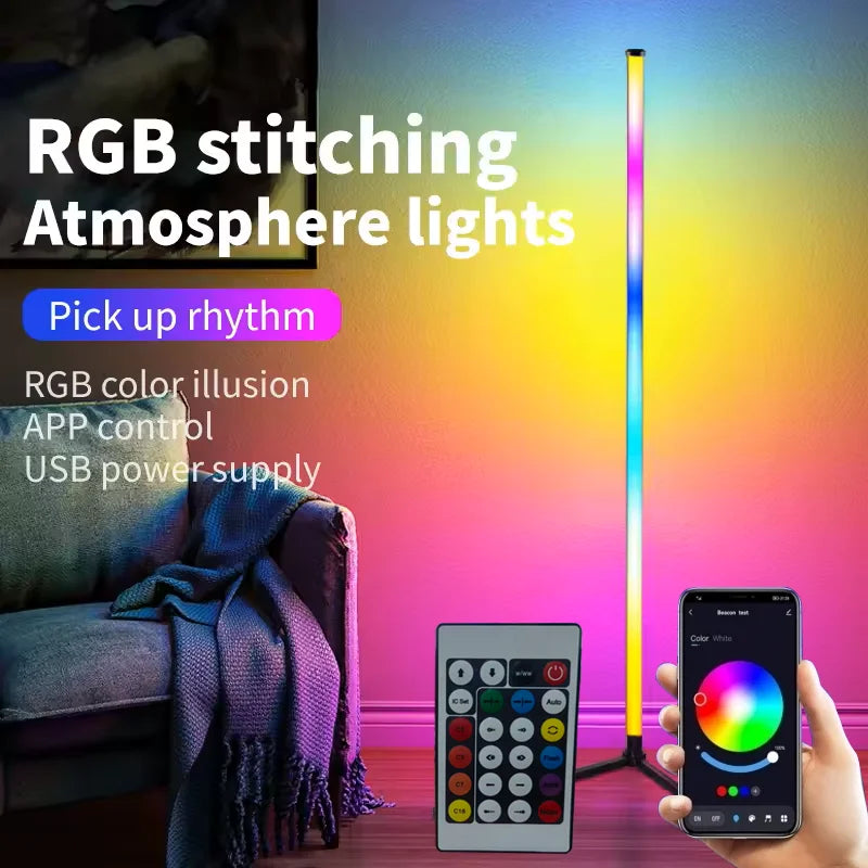Lámpara de pie de esquina RGB inteligente con aplicación y control remoto, luz de ambiente LED regulable para juegos, sala de estar y dormitorio