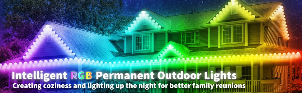 Iluminación LED atmósfera de Festival RGB impermeable permanente luces de cadena al aire libre 60m DIY aplicación inteligente y Control remoto ajustable Ea