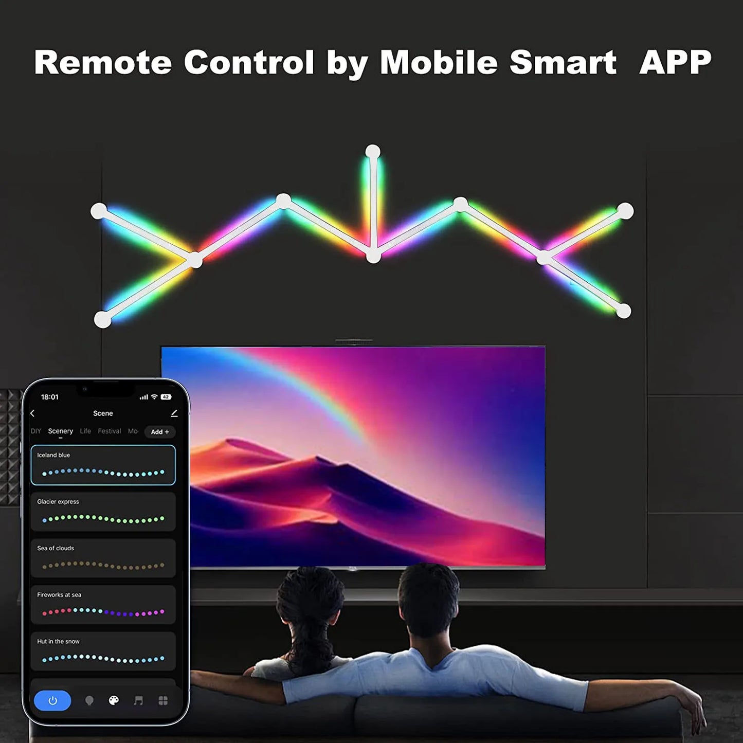 Lámpara LED de pared inteligente RGBIC, barra de luz DIY, luz nocturna de ambiente, aplicación de música, ritmo, retroiluminación de TV, decoración de sala de juegos para dormitorio