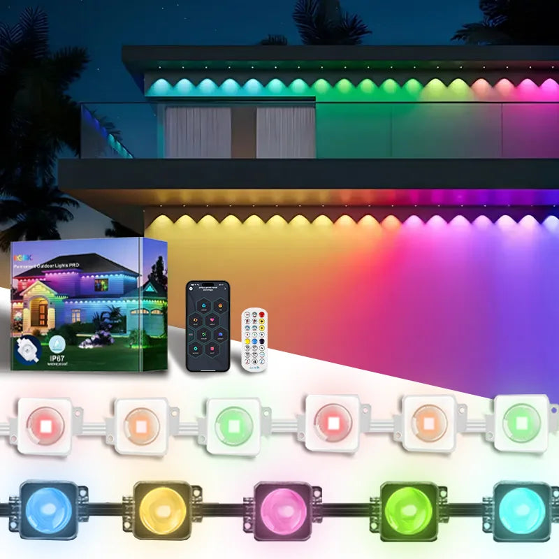 Iluminación LED atmósfera de Festival RGB impermeable permanente luces de cadena al aire libre 60m DIY aplicación inteligente y Control remoto ajustable Ea