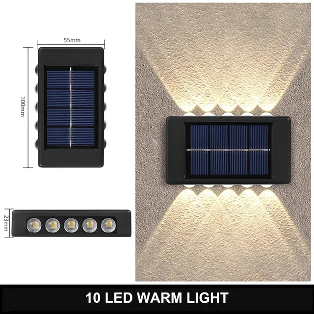 Lámpara Solar de pared para exteriores, luz cálida, impermeable, iluminación luminosa arriba y abajo, luces decorativas para balcón, patio y jardín, pared Exterior