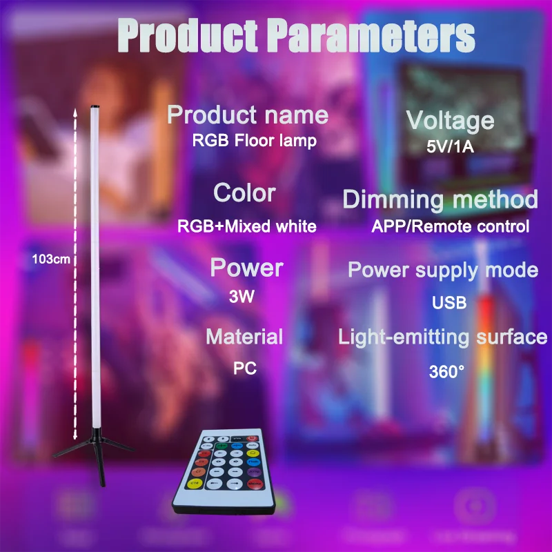 Lámpara de pie de esquina RGB inteligente con aplicación y control remoto, luz de ambiente LED regulable para juegos, sala de estar y dormitorio