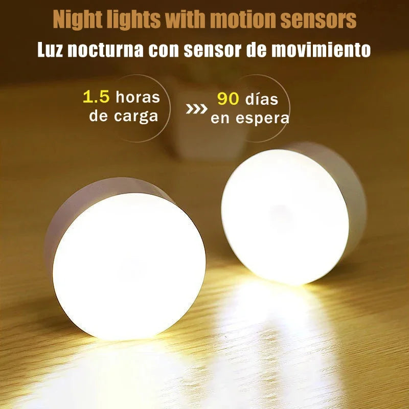 Luces LED inteligentes con Sensor de cuerpo humano, iluminación automática de emergencia, carga USB, succión magnética inalámbrica, luces LED para gabinete