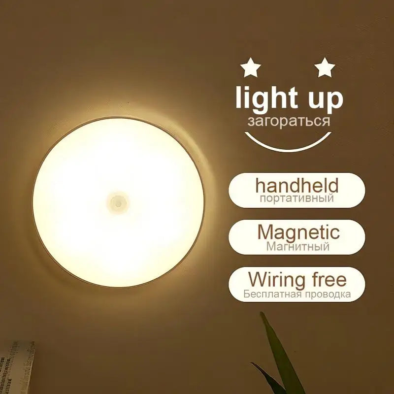 Luces LED inteligentes con Sensor de cuerpo humano, iluminación automática de emergencia, carga USB, succión magnética inalámbrica, luces LED para gabinete