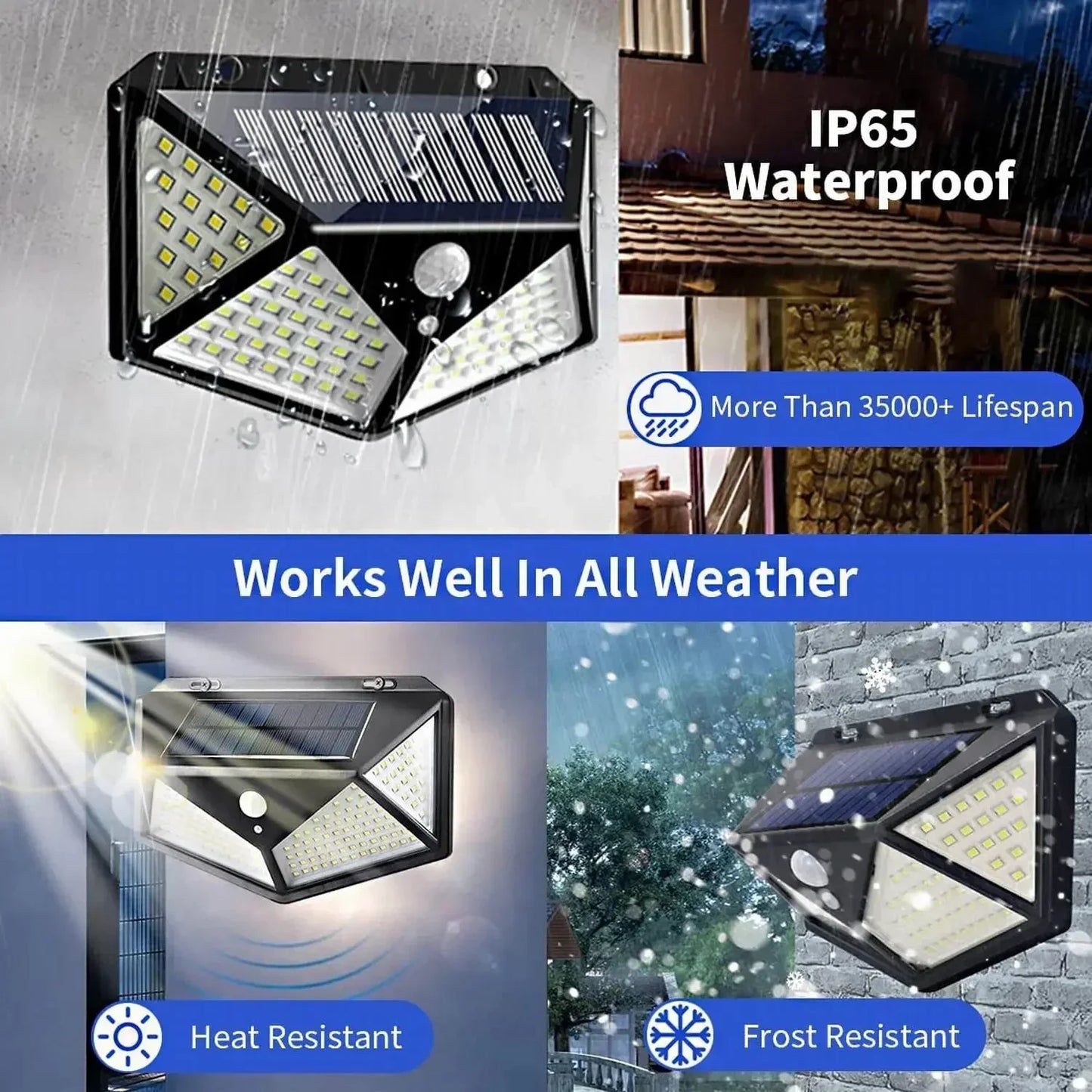 Lámpara Solar de pared 100 LED, 4 lados, luminosa, impermeable, Sensor de movimiento, farola Solar, barandilla de jardín, iluminación decorativa