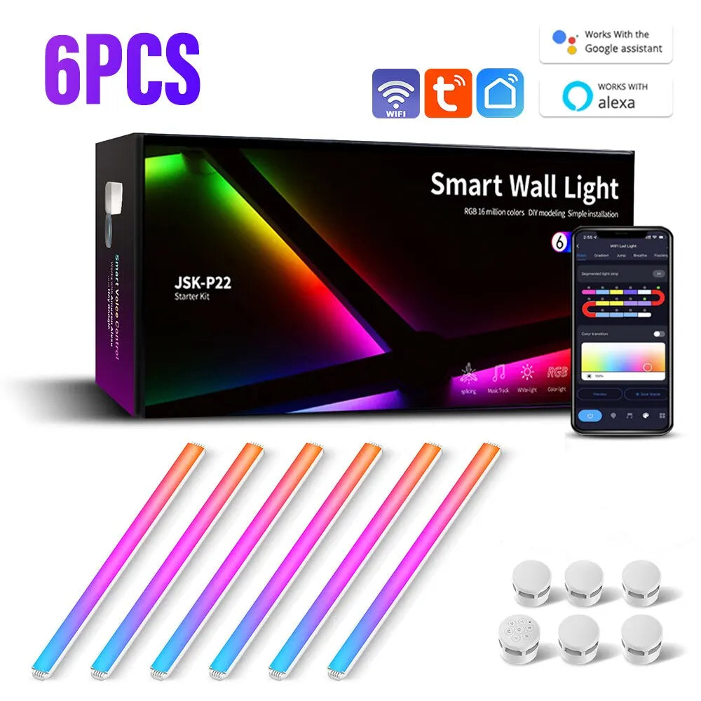 Lámpara LED de pared inteligente RGBIC, barra de luz DIY, luz nocturna de ambiente, aplicación de música, ritmo, retroiluminación de TV, decoración de sala de juegos para dormitorio