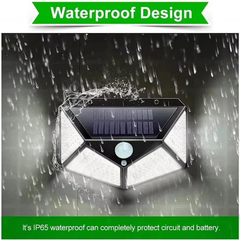 Lámpara Solar de pared 100 LED, 4 lados, luminosa, impermeable, Sensor de movimiento, farola Solar, barandilla de jardín, iluminación decorativa