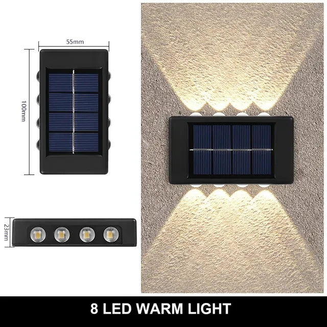 Lámpara Solar de pared para exteriores, luz cálida, impermeable, iluminación luminosa arriba y abajo, luces decorativas para balcón, patio y jardín, pared Exterior