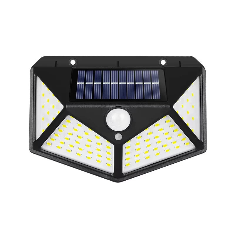 Lámpara Solar de pared 100 LED, 4 lados, luminosa, impermeable, Sensor de movimiento, farola Solar, barandilla de jardín, iluminación decorativa
