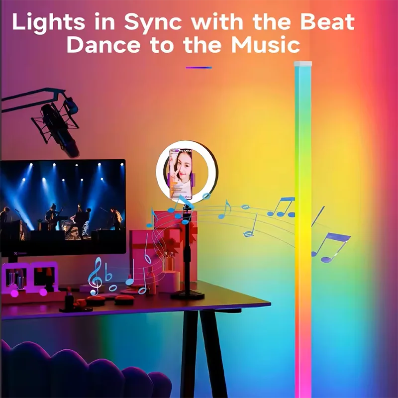 Lámpara de pie de esquina RGB inteligente con aplicación y control remoto, luz de ambiente LED regulable para juegos, sala de estar y dormitorio