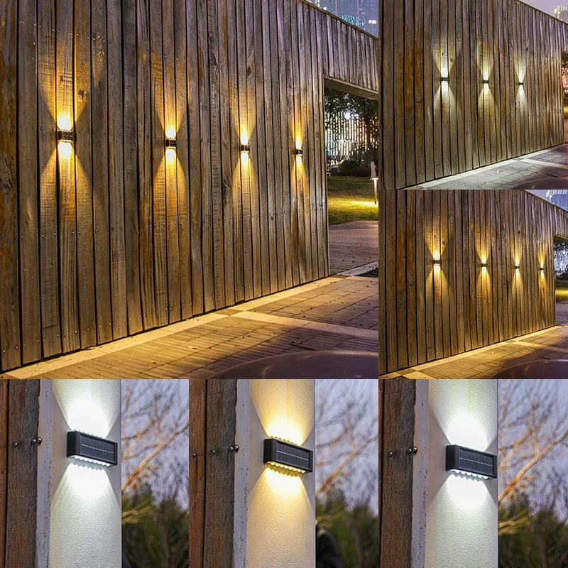 Lámpara Solar de pared para exteriores, luz cálida, impermeable, iluminación luminosa arriba y abajo, luces decorativas para balcón, patio y jardín, pared Exterior