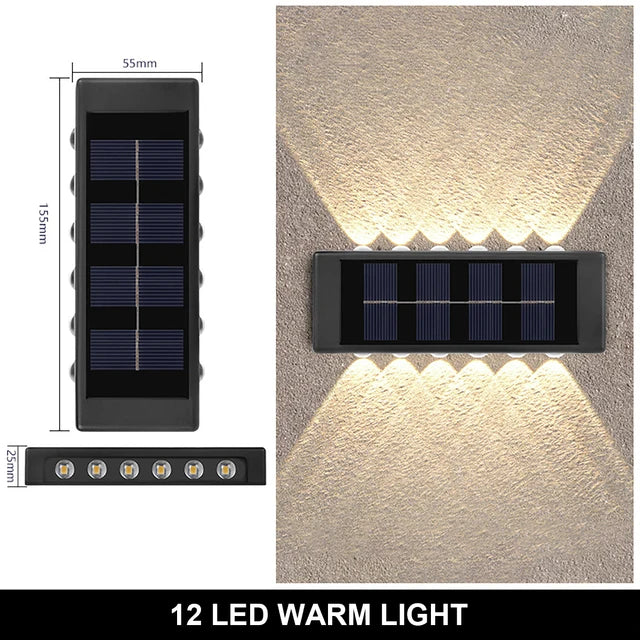 Lámpara Solar de pared para exteriores, luz cálida, impermeable, iluminación luminosa arriba y abajo, luces decorativas para balcón, patio y jardín, pared Exterior
