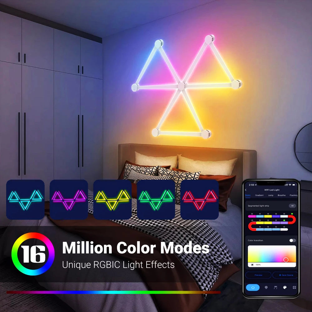 Lámpara LED de pared inteligente RGBIC, barra de luz DIY, luz nocturna de ambiente, aplicación de música, ritmo, retroiluminación de TV, decoración de sala de juegos para dormitorio