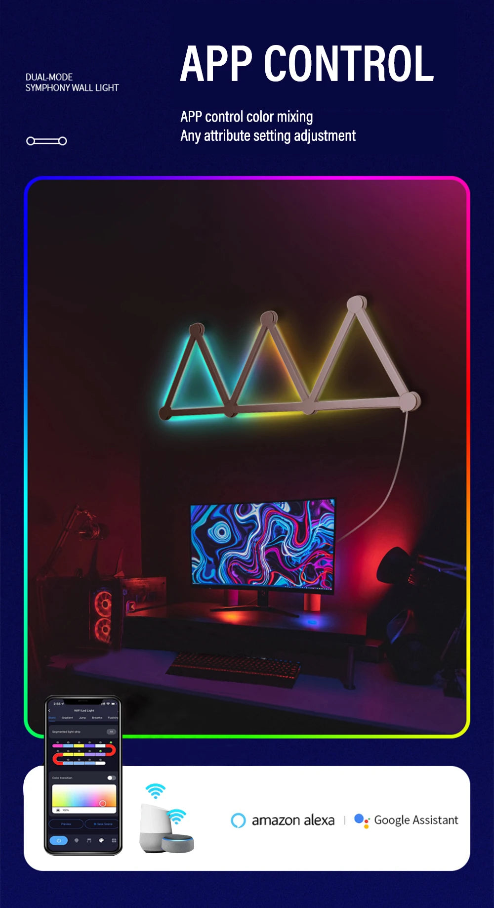 Lámpara LED de pared inteligente RGBIC, barra de luz DIY, luz nocturna de ambiente, aplicación de música, ritmo, retroiluminación de TV, decoración de sala de juegos para dormitorio