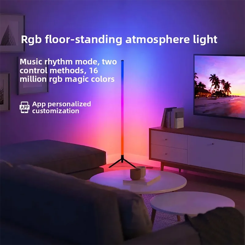 Lámpara de pie de esquina RGB inteligente con aplicación y control remoto, luz de ambiente LED regulable para juegos, sala de estar y dormitorio