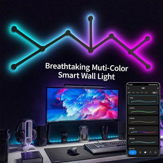Lámpara LED de pared inteligente RGBIC, barra de luz DIY, luz nocturna de ambiente, aplicación de música, ritmo, retroiluminación de TV, decoración de sala de juegos para dormitorio