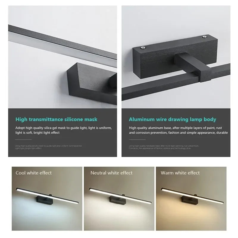 Luces Led para espejo, lámparas de pared, recarga de luz de pared para baño, lámpara plana LED, lámpara de pared interior moderna, iluminación para baño, maquillaje