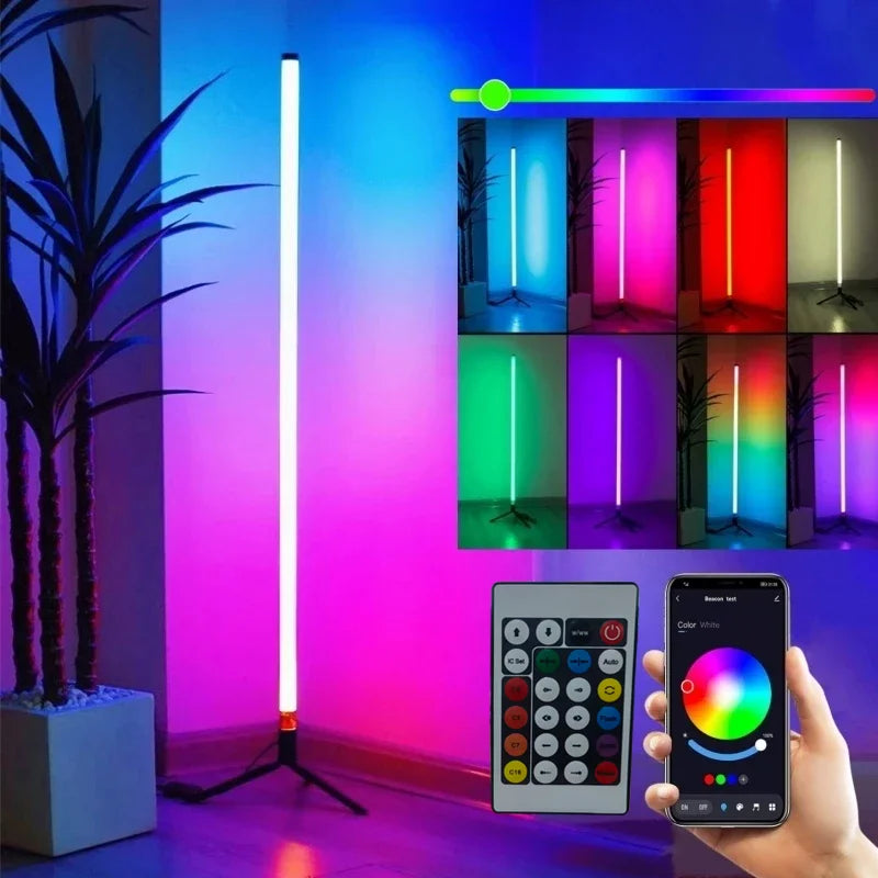 Lámpara de pie de esquina RGB inteligente con aplicación y control remoto, luz de ambiente LED regulable para juegos, sala de estar y dormitorio