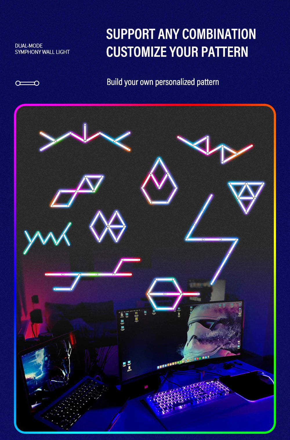 Lámpara LED de pared inteligente RGBIC, barra de luz DIY, luz nocturna de ambiente, aplicación de música, ritmo, retroiluminación de TV, decoración de sala de juegos para dormitorio