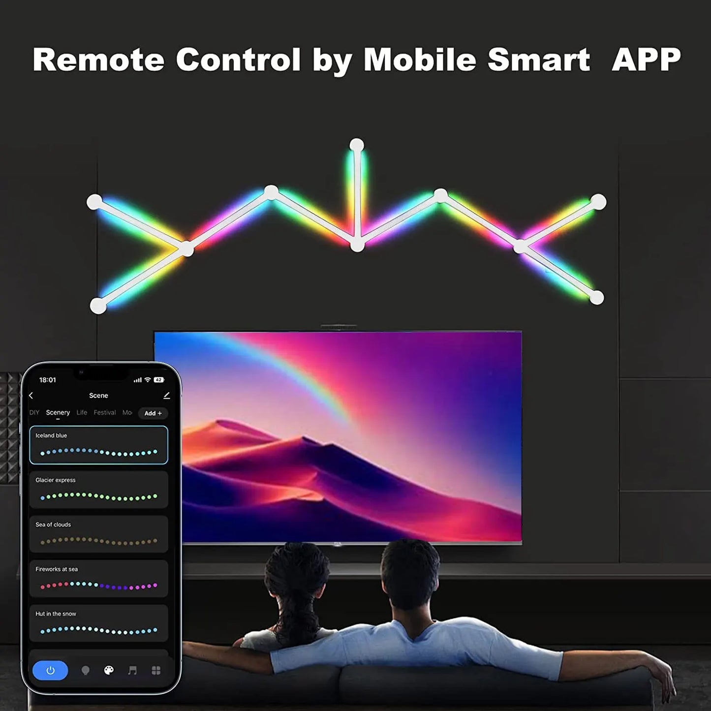 Lámpara LED de pared inteligente RGBIC, barra de luz DIY, luz nocturna de ambiente, aplicación de música, ritmo, retroiluminación de TV, decoración de sala de juegos para dormitorio