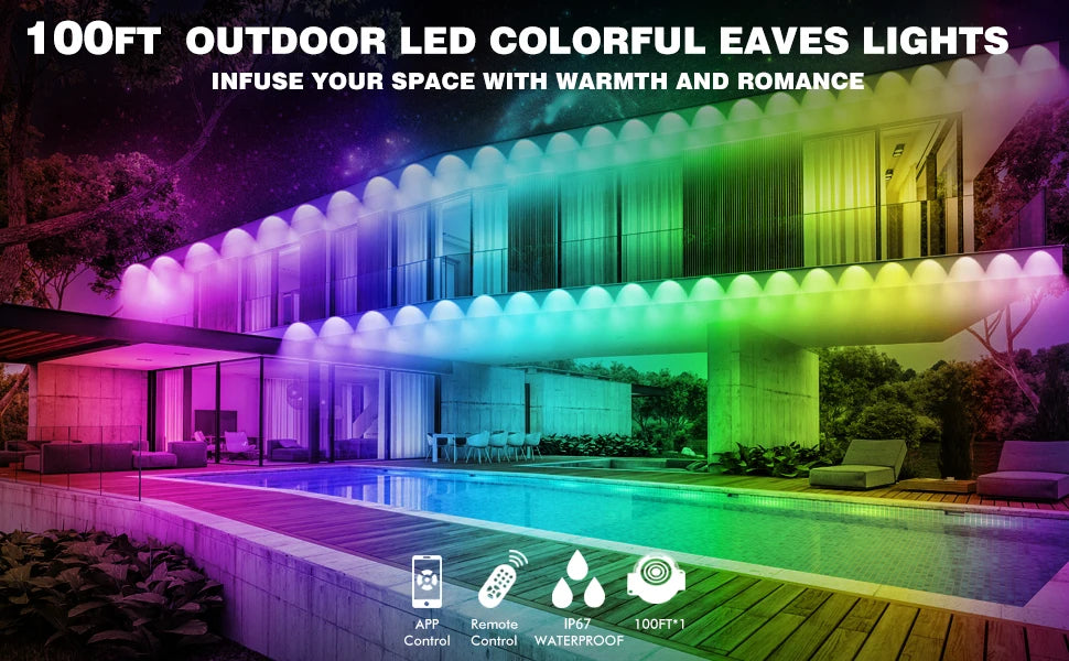 Iluminación LED atmósfera de Festival RGB impermeable permanente luces de cadena al aire libre 60m DIY aplicación inteligente y Control remoto ajustable Ea