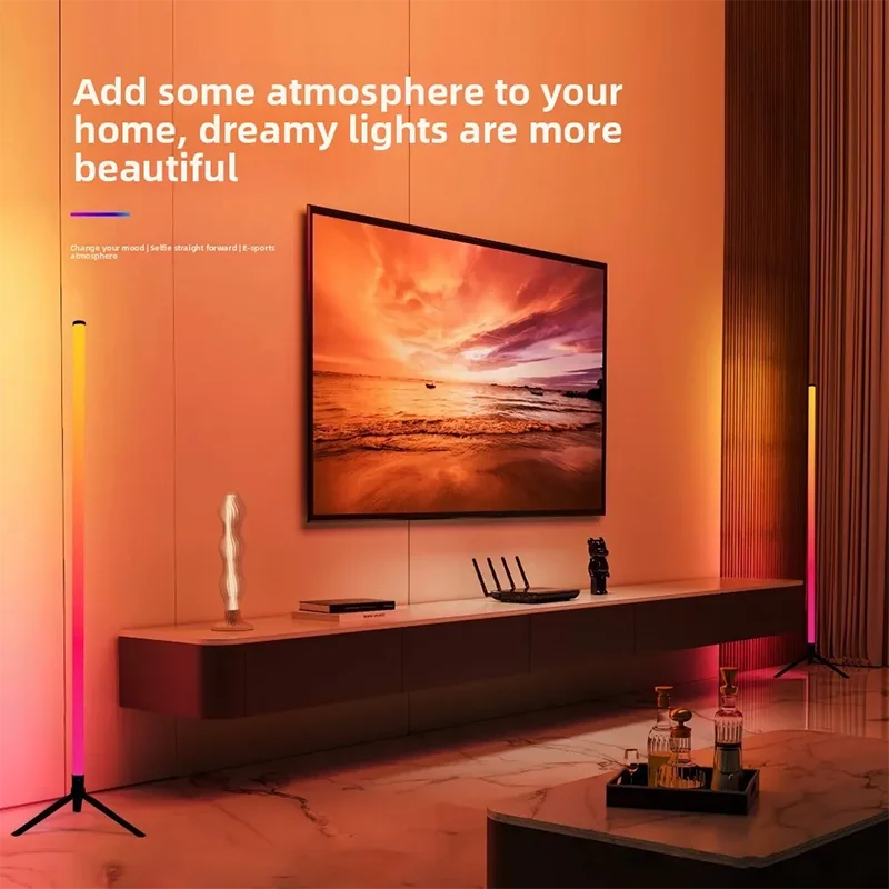 Lámpara de pie de esquina RGB inteligente con aplicación y control remoto, luz de ambiente LED regulable para juegos, sala de estar y dormitorio