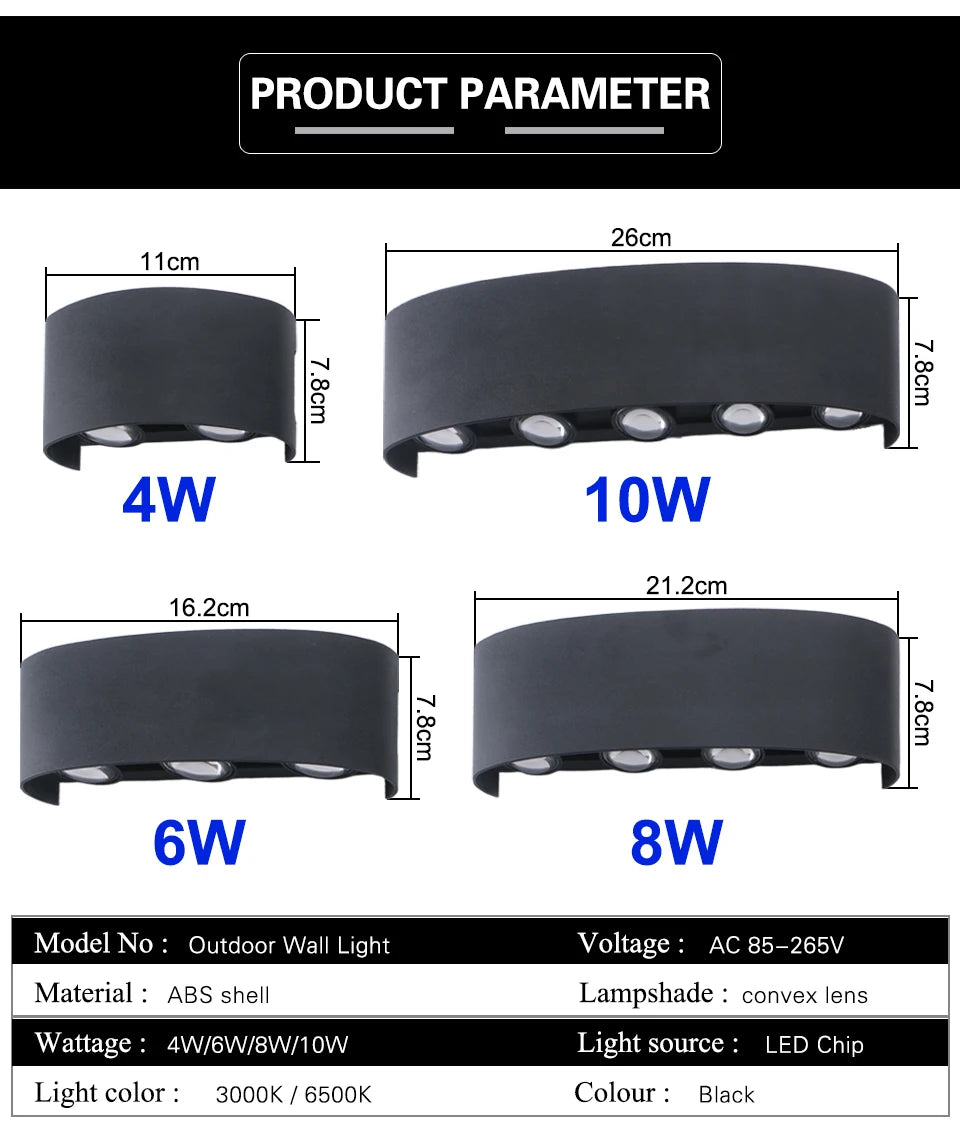 Lámpara de pared LED 4/6/8/10, lámparas de pared para exteriores, iluminación arriba y abajo para decoración de habitaciones interiores, iluminación de jardín, farolas